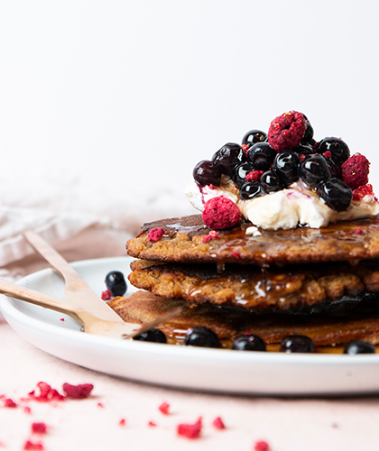 Choc Chip Pancakes with Millet Flour and Blue Agave Syrup