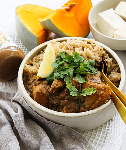 Indonesian Winter Pumpkin, Fried Tofu & Almond Butter Curry with Black Beans