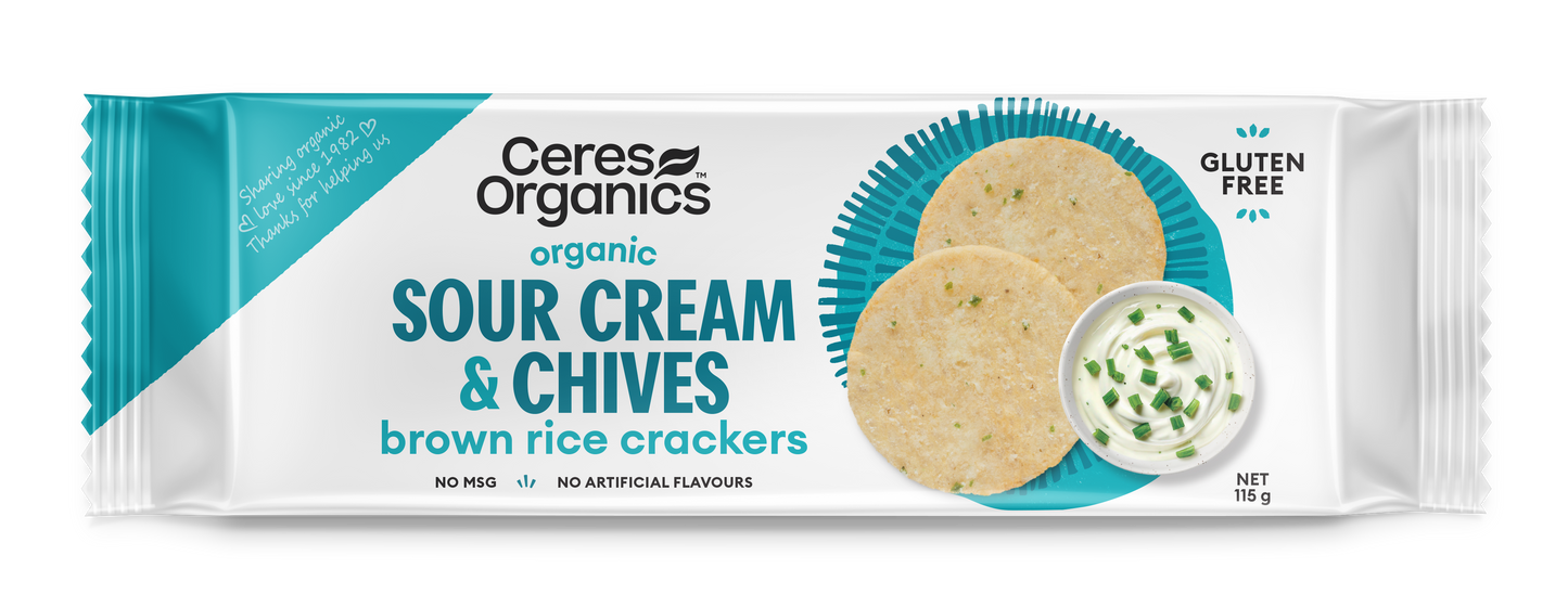 Organic Brown Rice Crackers, Sour Cream & Chives - 115g