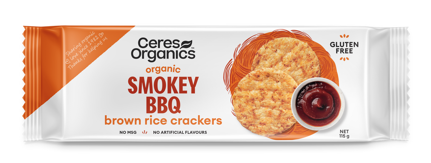 Organic Brown Rice Crackers, Smokey BBQ - 115g