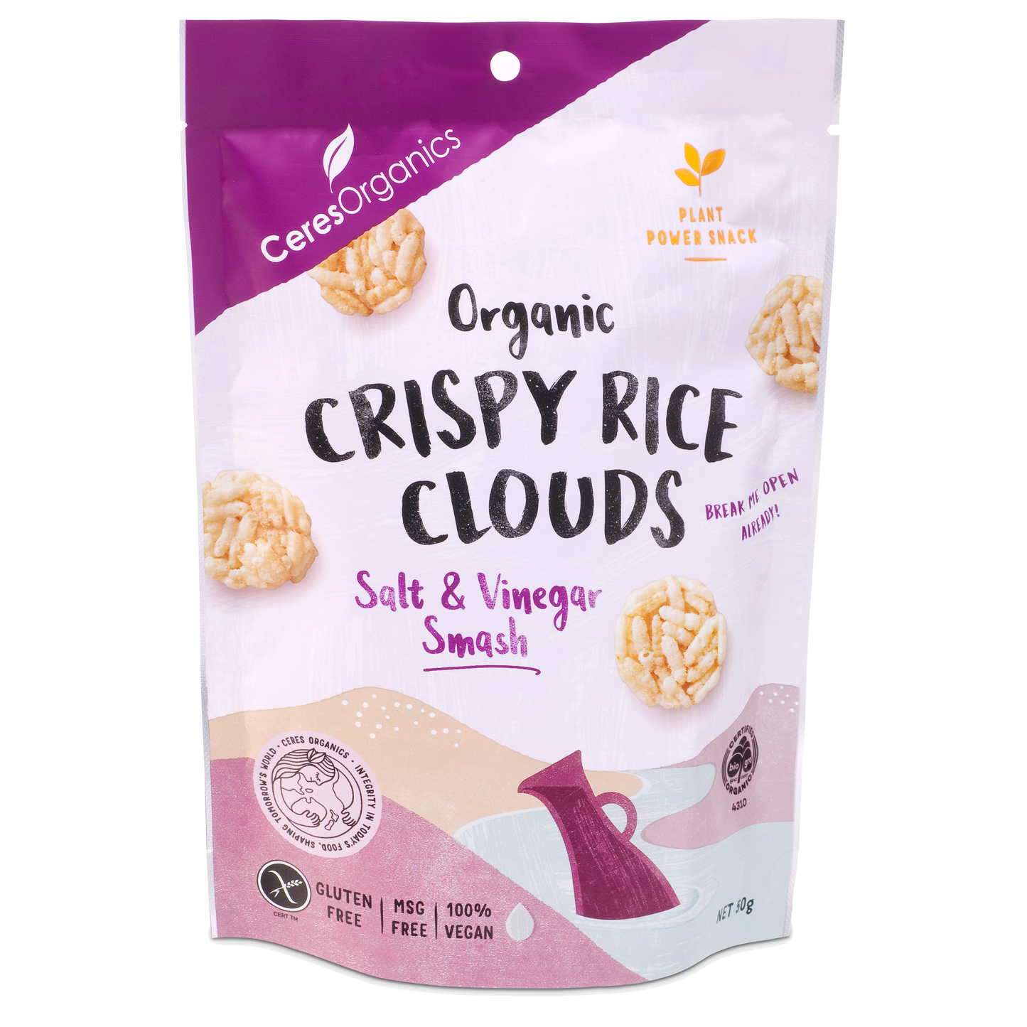 Organic Crispy Rice Clouds, Salt & Vinegar Smash - 50g