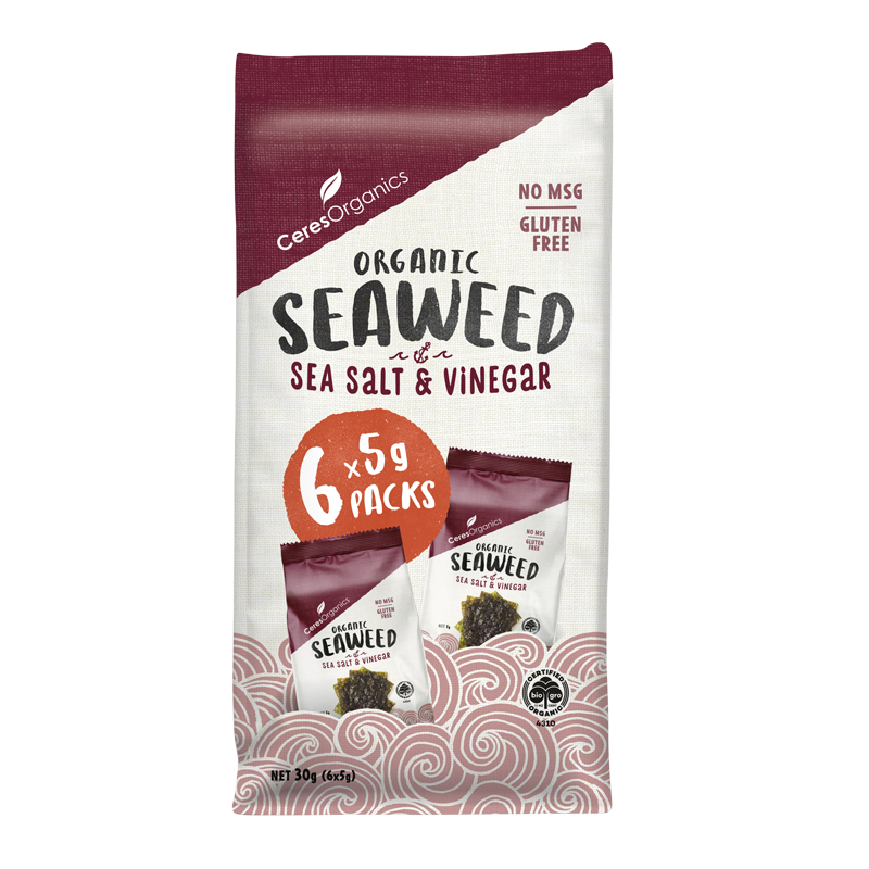 Organic Roasted Seaweed Multipack, Salt & Vinegar Snack - 30g