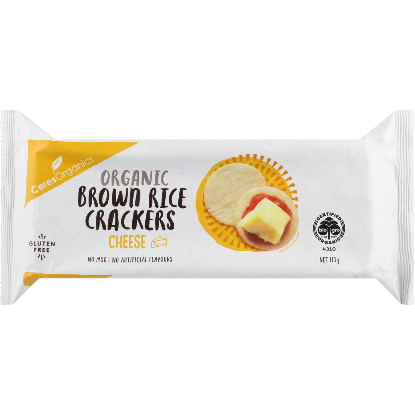 Organic Brown Rice Crackers, Cheese - 115g - 115g