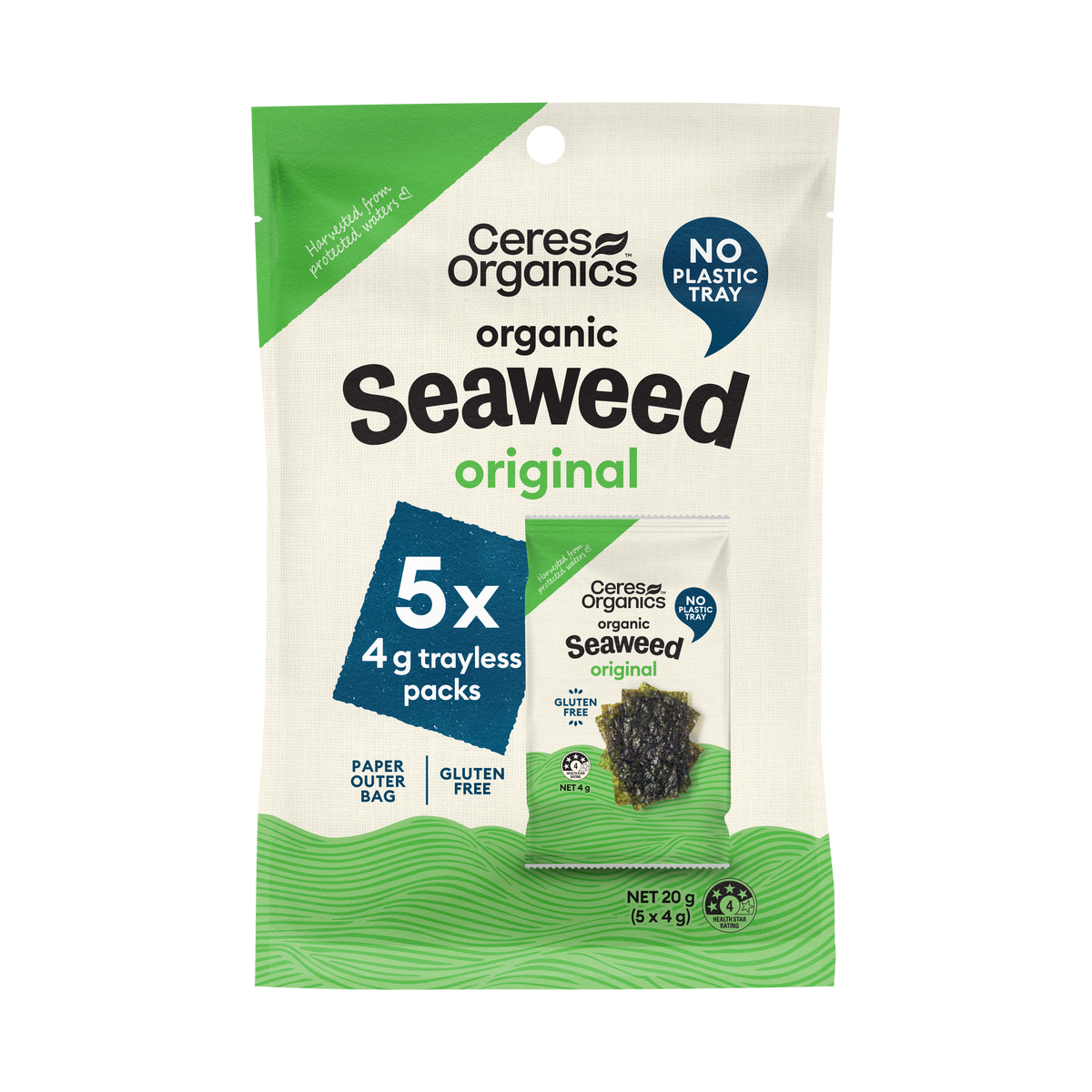 Organic Roasted Seaweed Snack Multipack, Original - 5x4g