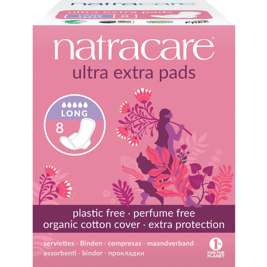 Natracare Ultra Extra Pads With Wings Long 8s - 8pk