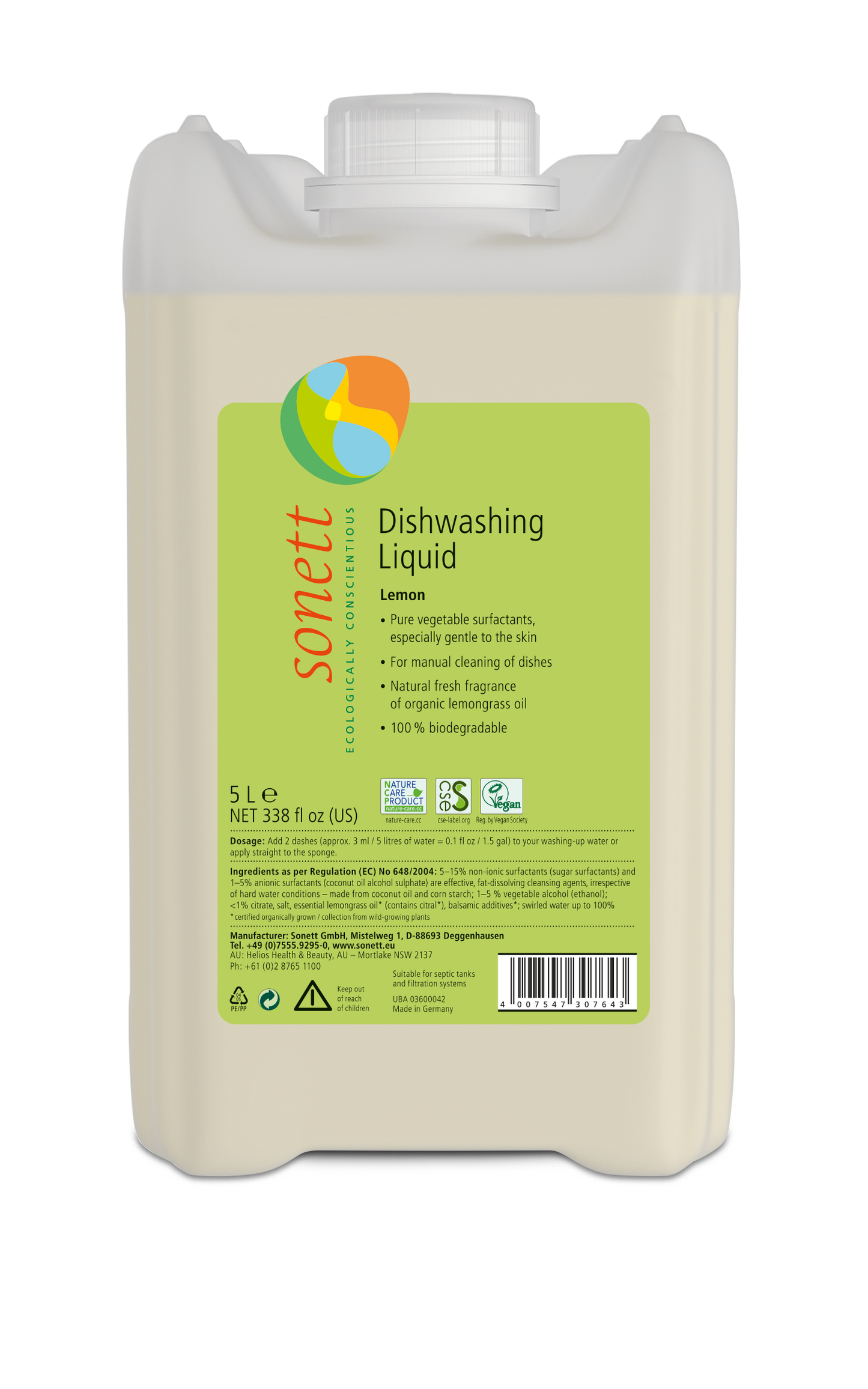 Sonett Dishwashing Liquid, Lemon - 5L