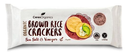 Organic Brown Rice Crackers, Sea Salt & Vinegar - 115g