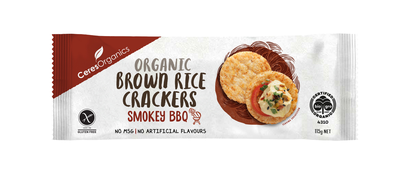 Organic Brown Rice Crackers, Smokey BBQ - 115g