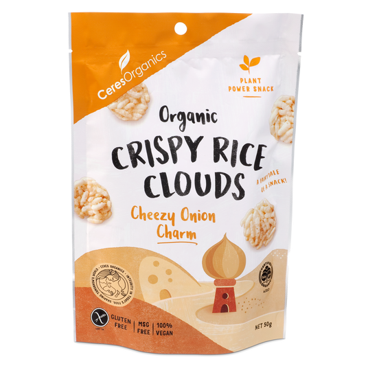 Organic Crispy Rice Clouds, Cheezy Onion Charm - 50g