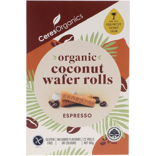 Organic Coconut Wafer Rolls, Espresso - 80g