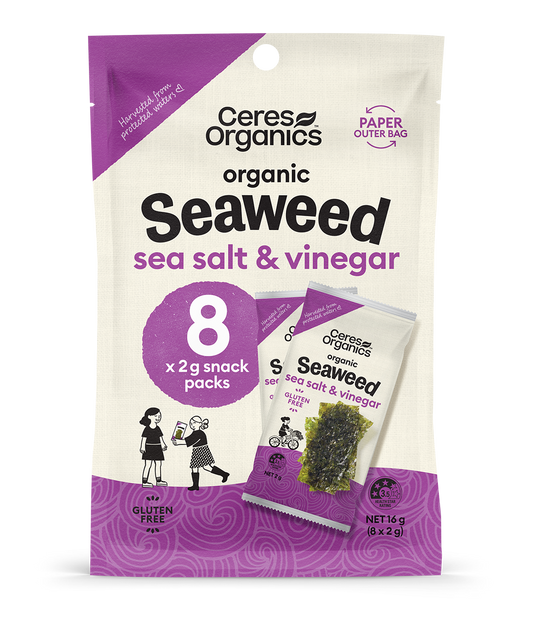 Organic Roasted Seaweed Multipack, Salt & Vinegar Snack, 8x2g - 16g