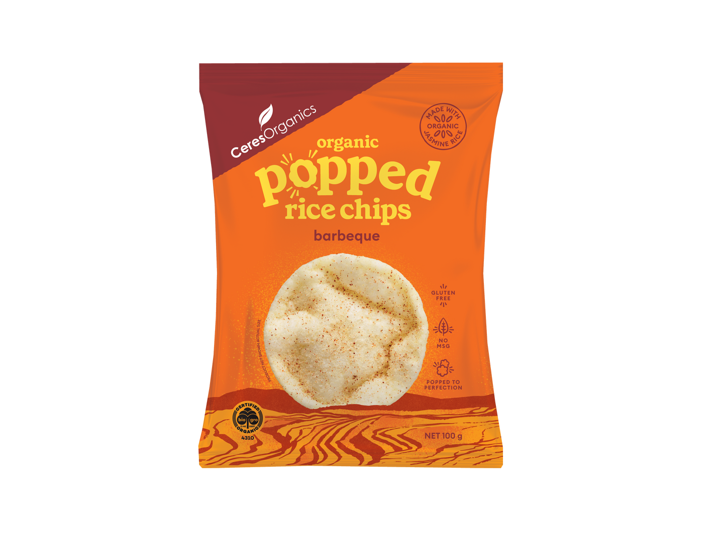 Organic Popped Rice Chips, Barbeque - 100g