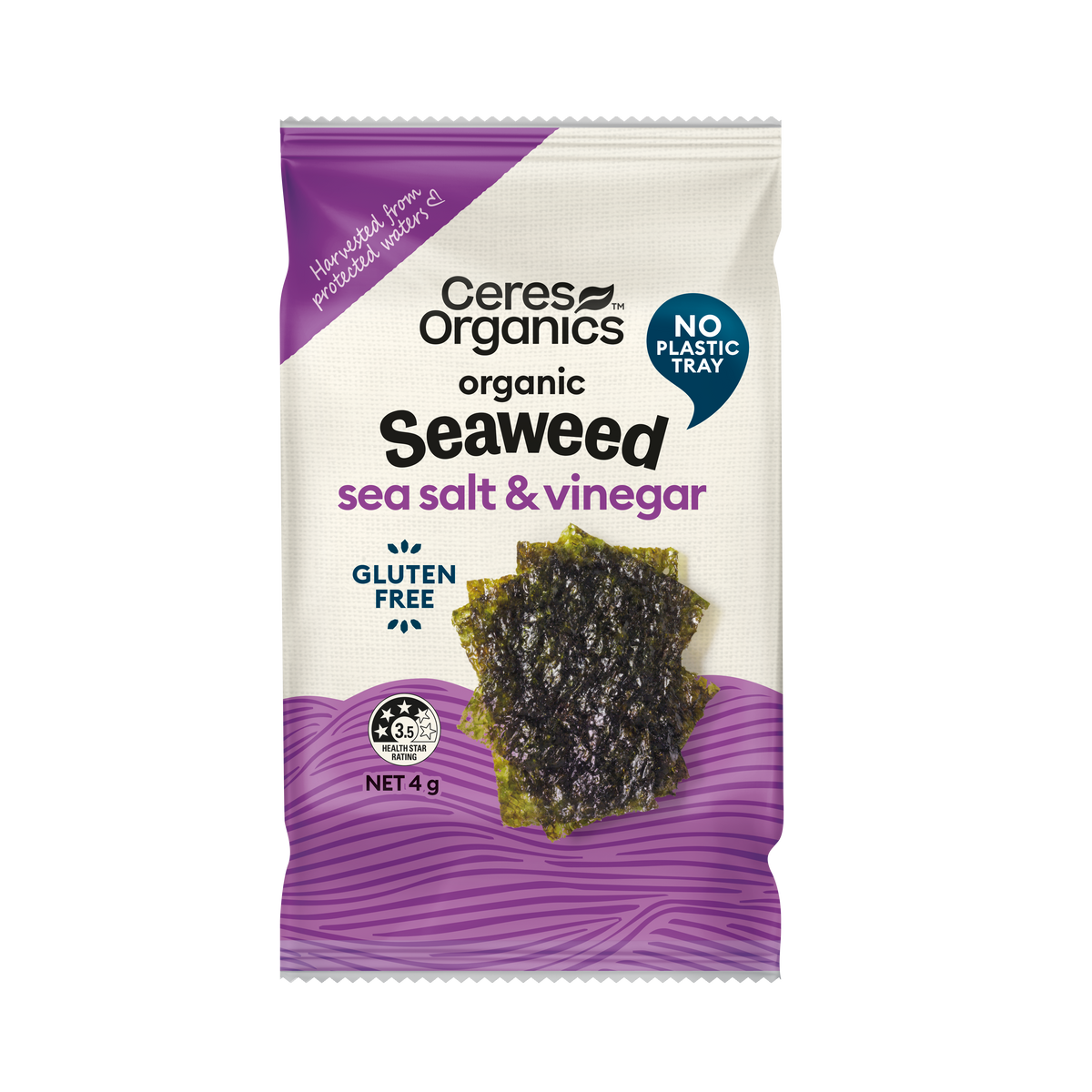 Organic Roasted Seaweed Snack, Sea Salt & Vinegar - 4g