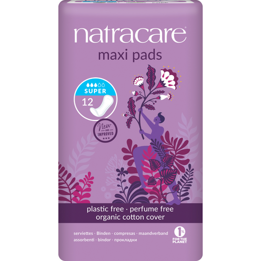 Natracare Super Maxi Pads 12s - NEW IMPROVED DESIGN! - 12pk