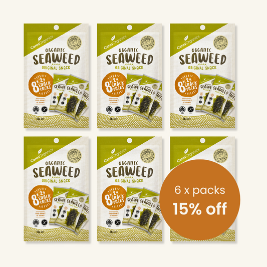 Organic Roasted Seaweed Multipack, Nori Snack - CASE 6 x 16g Packets