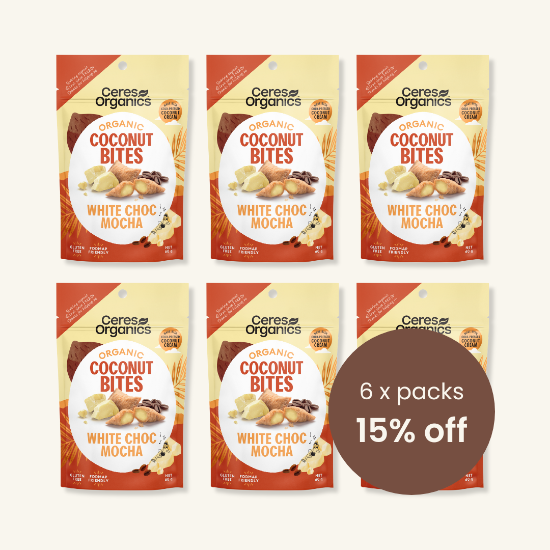 Organic Coconut Bites, White Choc Mocha - CASE 6 x 60g Packets
