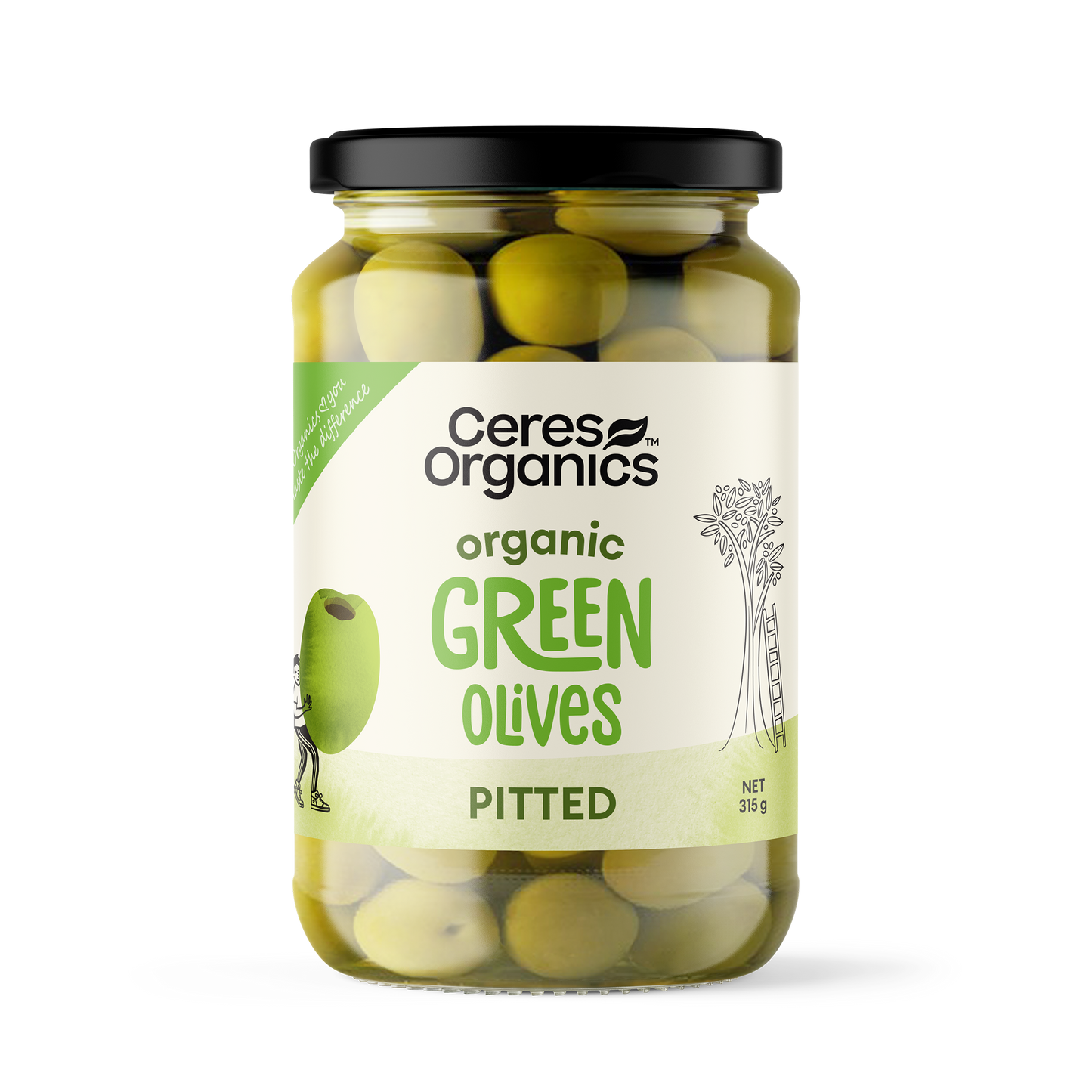 Organic Green Olives, Pitted - 315g